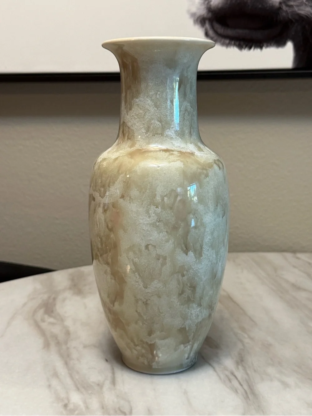 Hand painted glazed Travertine ceramic Vase 4.25” Wide x 10.5” Tall